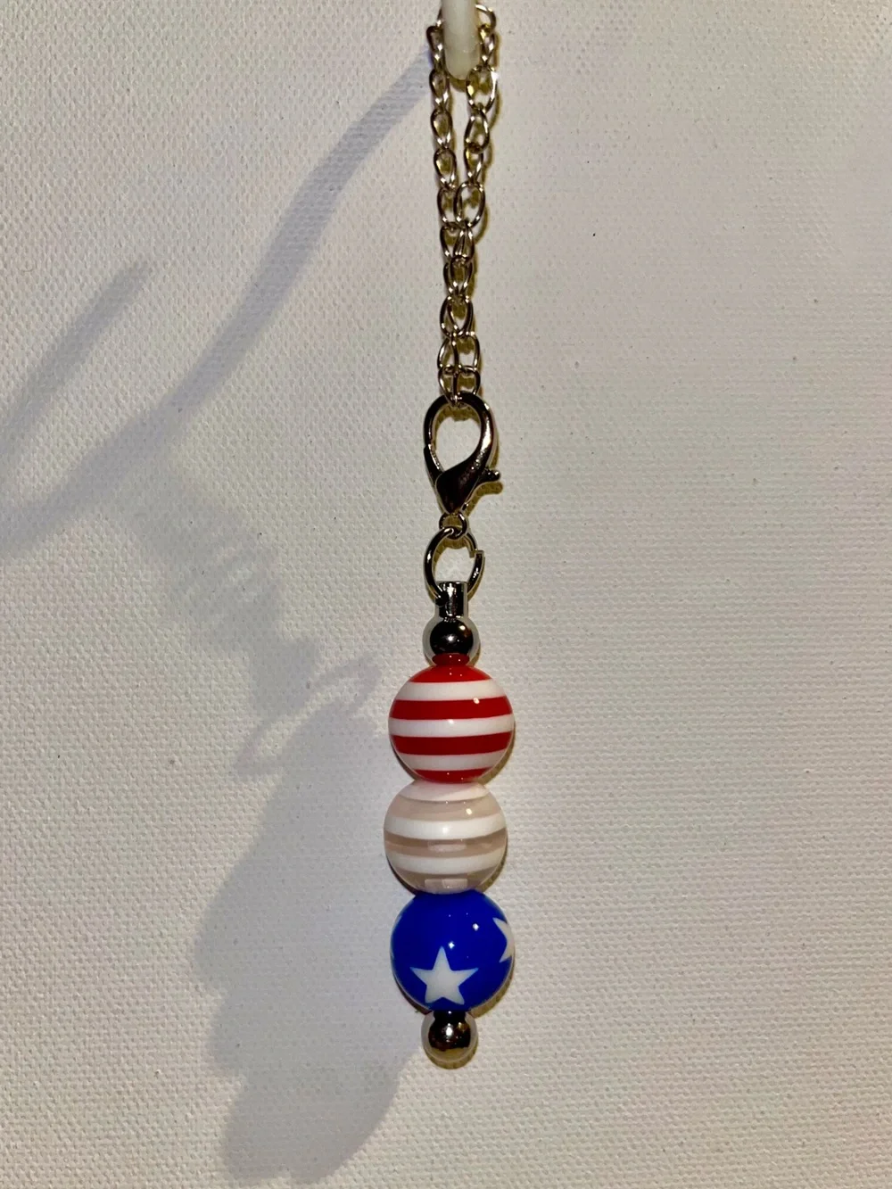 Patriotic Red, White and Blue, Silver-tone Beaded Cup Charm